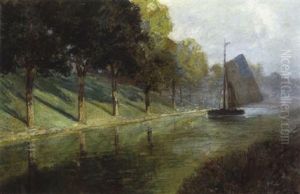 Fluslandschaft Mit Segelboot Fluslandschaft Mit Segelboot