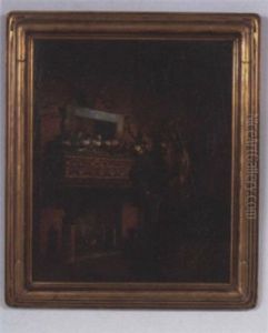 Interior Scene By A Fireplace (self Portrait?) by Wilder M. Darling