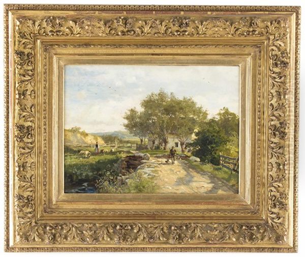 Sommerliche Landschaft Mit Schafhirtin Und Bauern - view 1