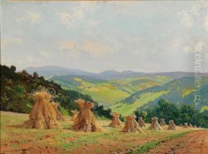 Alpine Foothills In The Waldviertl, With Hay Stacks Near Maria Taferl by Hugo Darnaut