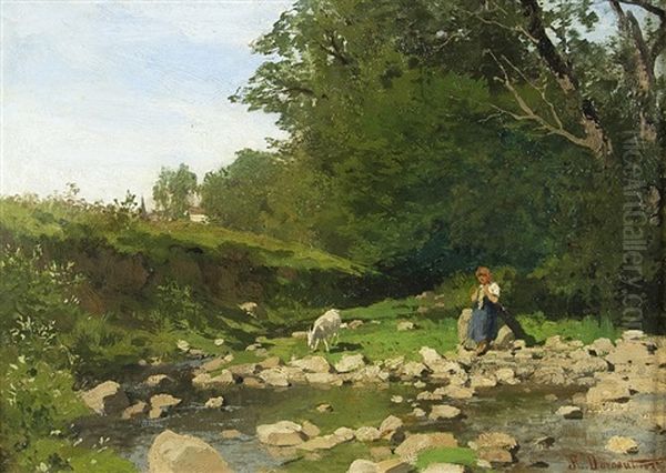 Young Shepherdess At The Creek - view 1