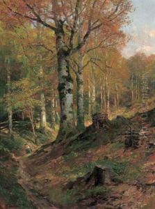 Holzsammlerin Im Herbstwald