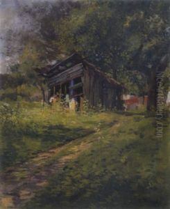 Sonnendurchflutete Landschaft Mit Einer Holzhutte