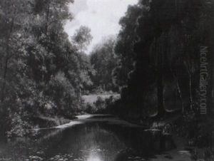 Stiller Waldweiher Mit ,senden Rehen Am Jenseitigen Ufer by Hugo Darnaut