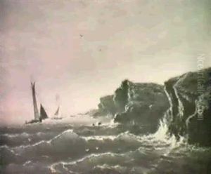 Ships Off Rocky Coast by Ann Sophia Towne Darrah