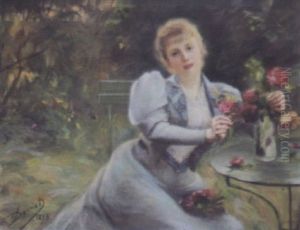 Jeune Femme Au Bouquet De Fleurs by Edouard Darviot