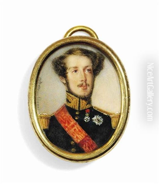 Prince Ferdinand Philippe, Duc D'orleans (1810-1842), In Black Coat With Gold Embroidered Oak Leaf Collar And Gold Epaulettes, Wearing The Red Moire Sash - view 1