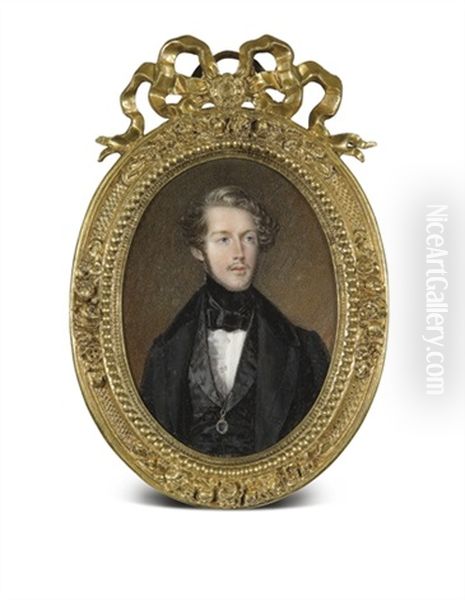 Portrait De Ferdinand, Duc D'orleans En Habit Et Gilet Noirs Avec Une Loupe Suspendue D'un Ruban Noir Autour Du Cou, Chemise Blanche Et Cravate Noire, Petite Barbe, Cheveux Au Naturel - view 1