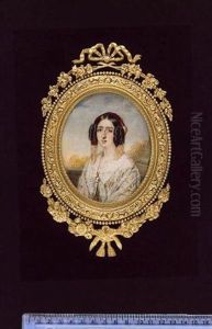 A Lady Wearing Yellow Dress, White Lace Shawl Held With A Cameo At Her Corsage And Red And Gold Tasselled Turban In Her Dark Hair, Pillar Background