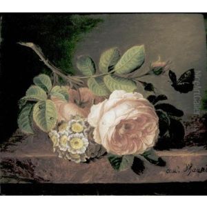 Bouquet Of Flowers With Roses On A Ledge by Amelie Daubigny