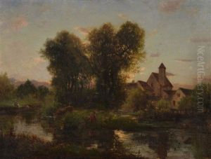 River Landscape With Figure by Charles-Francois Daubigny
