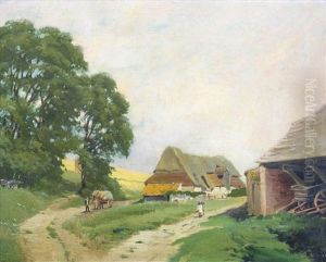 Fuhrwerk Vor Strohgedecktem Bauernhaus Fuhrwerk Vor Strohgedecktem Bauernhaus