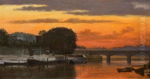 Le Pont De La Concorde Au Couchant, Paris by Charles-Francois Daubigny