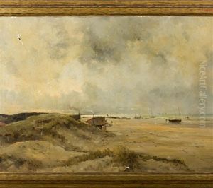 French Barbizon Coastal Scene With Fishermen by Charles-Francois Daubigny