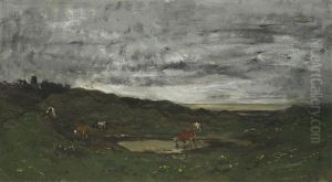 Vaches Au Bord De La Mare Pres De La Mer by Charles-Francois Daubigny