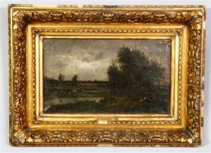 Landscape With Cows And Figures by Charles-Francois Daubigny