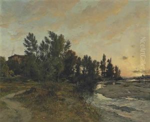 Sunset Near Fontainebleau by Charles-Francois Daubigny