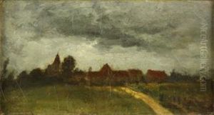 Landscape With Distant Village by Charles-Francois Daubigny