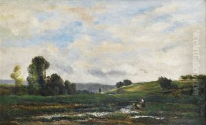 Deux Lavandieres A La Riviere by Charles-Francois Daubigny