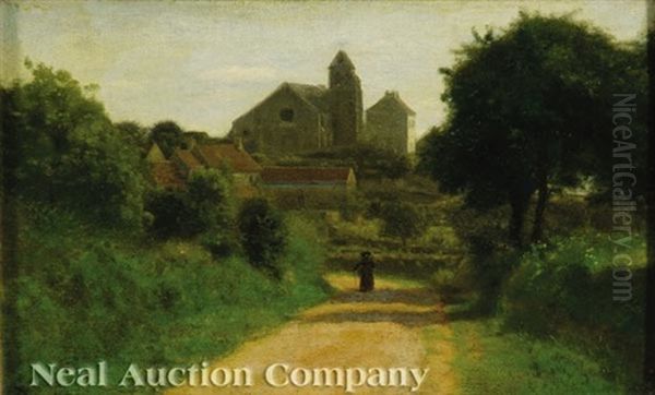 Woman On A Path Beside A Church - view 1