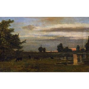 Weidende Kuhe Im Abendrot