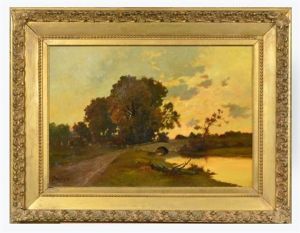 Untitled, Landscape With Lake And Bridge by Charles-Francois Daubigny