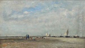 Les Ramasseurs De Coquillages, Trouville by Charles-Francois Daubigny
