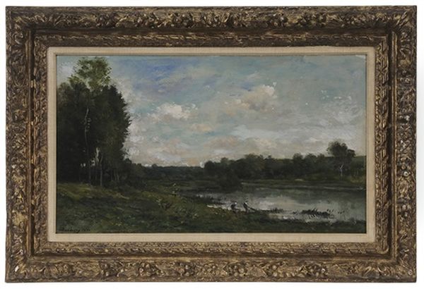 Bords De La Riviere, Pecheur Et Lavandiere - view 1