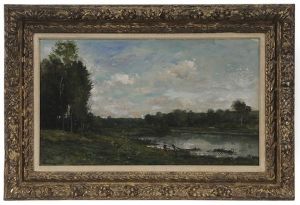 Bords De La Riviere, Pecheur Et Lavandiere by Charles-Francois Daubigny