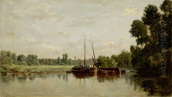 Flusslandschaft Mit Lastkahn - view 1