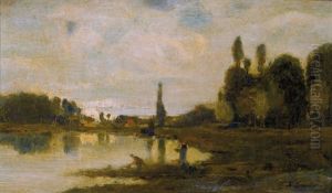 Wascherinnen Am Flussufer by Charles-Francois Daubigny