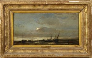 An Evening Harbor Scene by Charles-Francois Daubigny