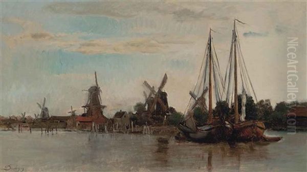 Barges Moored On A Dutch Waterway - view 1