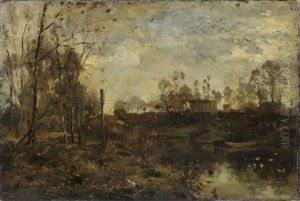 Canal Scene/landscape by Charles-Francois Daubigny