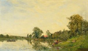 Lavanderas A Orillas Del Rio by Charles-Francois Daubigny