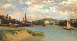 City On A River Bank In France (harbour Of Rouen?)