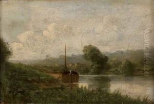 Peniche Sur La Seine by Charles-Francois Daubigny