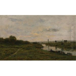 Vaches Au Bord De La Seine, A Conflans by Charles-Francois Daubigny