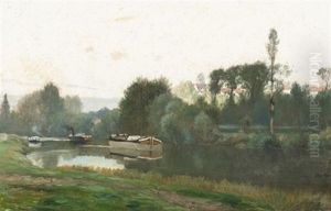 Paysage Fluvial Avec Bateaux