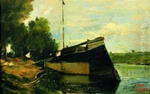 Peniche Sur L'oise (auvers) by Charles-Francois Daubigny