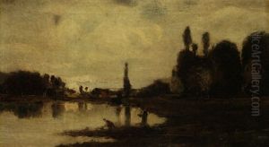Flusslandschafft Mit Wascherinnen by Charles-Francois Daubigny