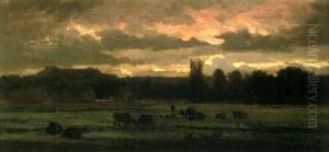 Coucher De Soleil Sur La Campagne by Charles-Francois Daubigny