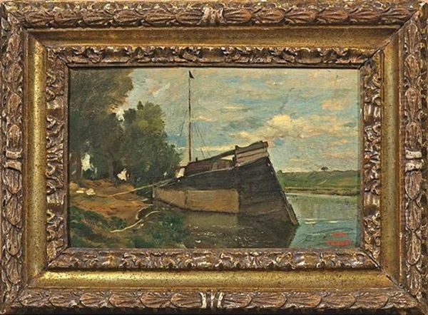 Flusslandschaft Mit Einem Schleppkahn - view 1