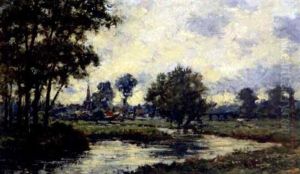 Quiet River Outside Village by Charles-Francois Daubigny