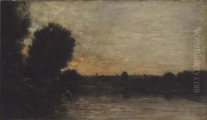 A River Landscape (les Bords De L'oise?) by Charles-Francois Daubigny