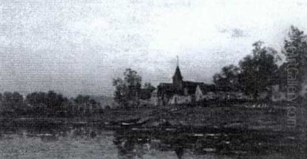 River Landscape With Village And Figures - view 1