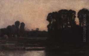 Sunset By The Stream by Charles-Francois Daubigny