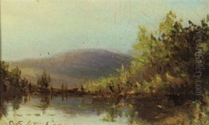 Lakeside Landscape With Distant Mountains by Charles-Francois Daubigny