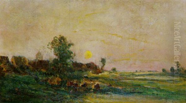 Landschaft Mit Dorf In Der Abenddammerung - view 1