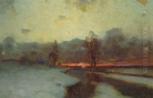 Verschneite Fluslandschaft by Charles-Francois Daubigny